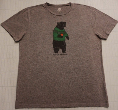 Men's Lg Old Navy Gray Soft Washed Ultra-Doux Party Animal Bear Graphic T Shirt