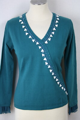 LUXUS ! Damen Pullover Pulli Baumwolle petrol Perlen Viskose IMAGINI Gr.36,38,42
