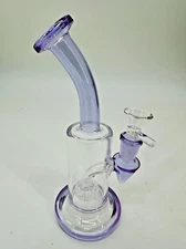 Glass Bong 7in Bubbler Glass Water Bong Pipes Tobacco Hookah 14mm Purple Clear