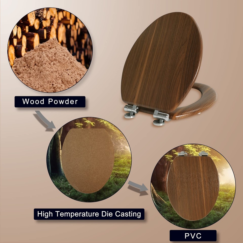 Elongated Toilet Seat Molded Wood Toilet Seat with Quietly Close and