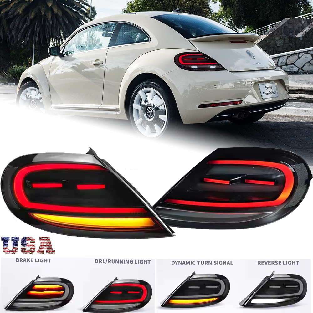 Smoke LED Taillights for VW Beetle 2013-19 Sequential Turn Signal Lamps L+R