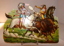Antique Buffalo Bill Wild West Show Die Cut Card Native American On Horse Diecut