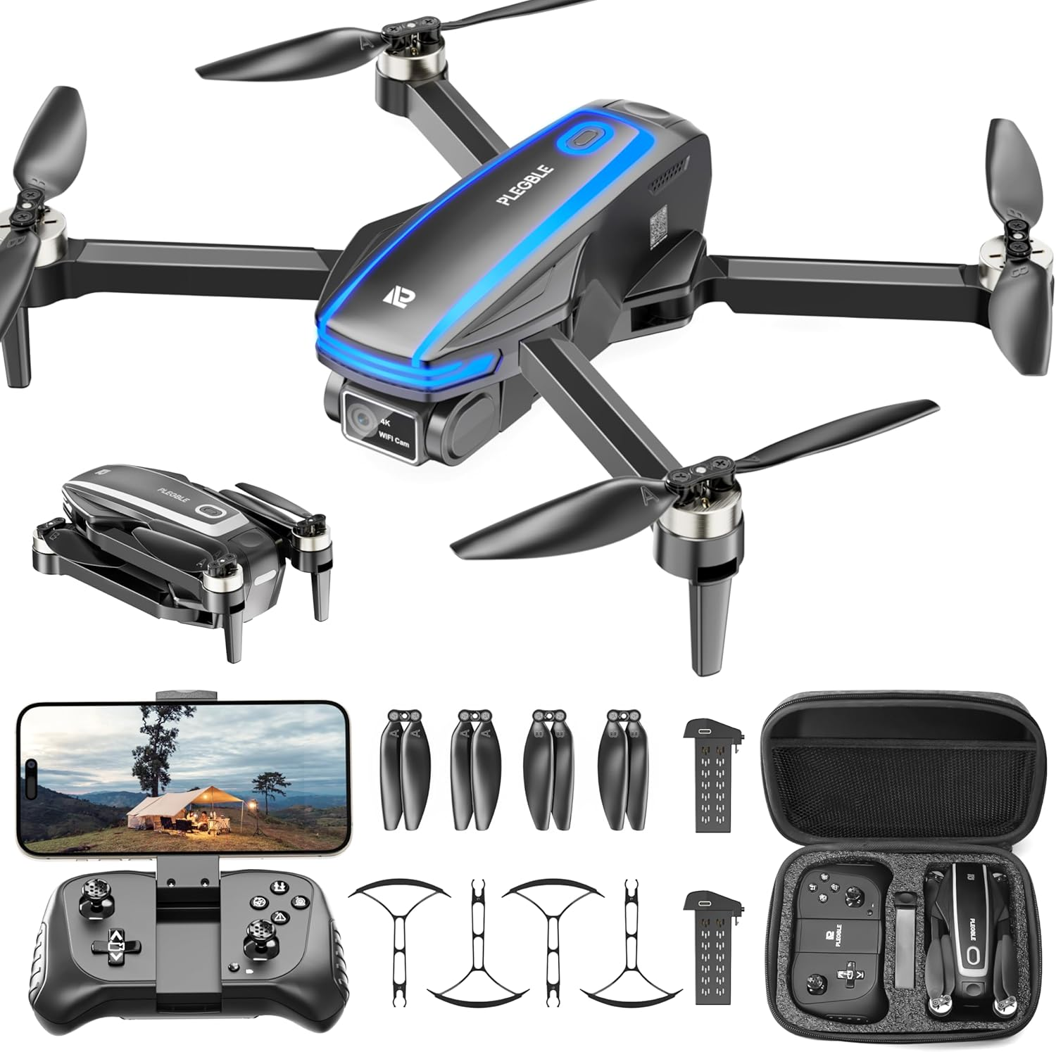 4K FPV Foldable Drone with Voice Control and 2 Batteries-image