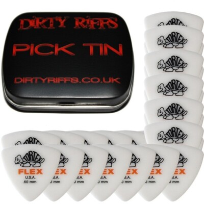 24 x Dunlop Tortex Flex Dreieck 0,60 mm Gitarren-Plektren Gitarrenplektren in einer Plektrum-Dose
