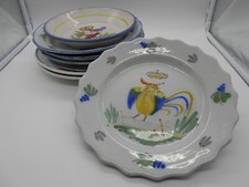 LOT DE 8 ASSIETTES COQ / PAON EN FAÏENCE DE PORNIC ÉPINAL WALY A IDENTIFIER