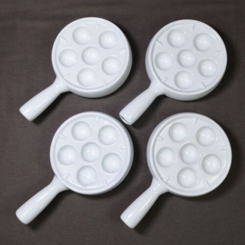 4 Escargot Porcelain Plates by Cordon Bleu, 5 slots, glossy white, Snail French