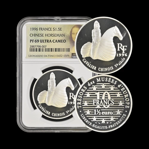 FRANCE. 1996, 1.5 Euro, Silver - NGC PF69 - Top Pop🥇 China, Terracotta Cavalier