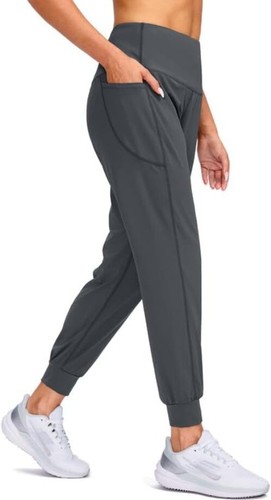 High Waisted Women's Joggers with Pockets - Tapered Athletic Pants in Grey - Picture 8 of 9
