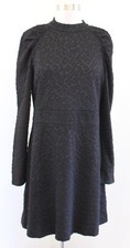 NWT Ann Taylor Black Animal Jacquard Mock Neck Puff Sleeve Knit Dress Leopard 10