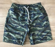 Men's Drawstring Pull On 9" Camo Swim Trunks Shorts size S Green