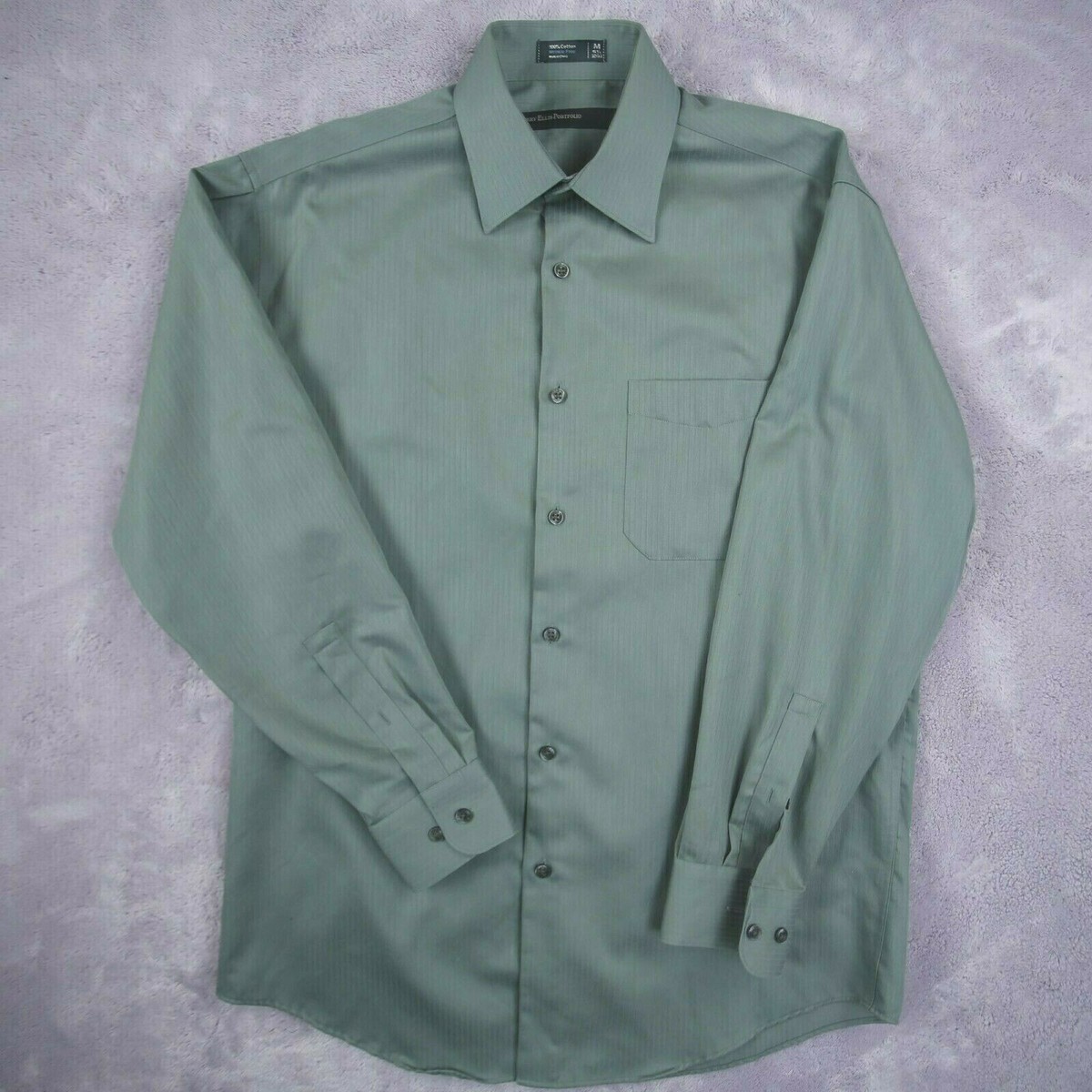 Perry Ellis Portfolio Mens Button Up Shirt Adult M 15.5 Long Sleeve Solid  Green | eBay