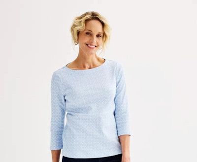 NEW Blue Croft & Barrow Boatneck Top Shirt Size XXL XX-Large NWT