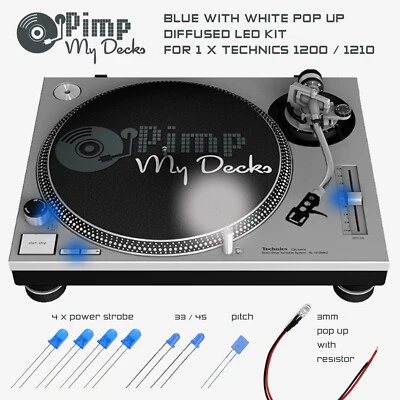 TECHNICS SL 1200 1210 BLUE DIFFUSED LED KIT with WHITE POP UP (FOR 1 TURNTABLE)