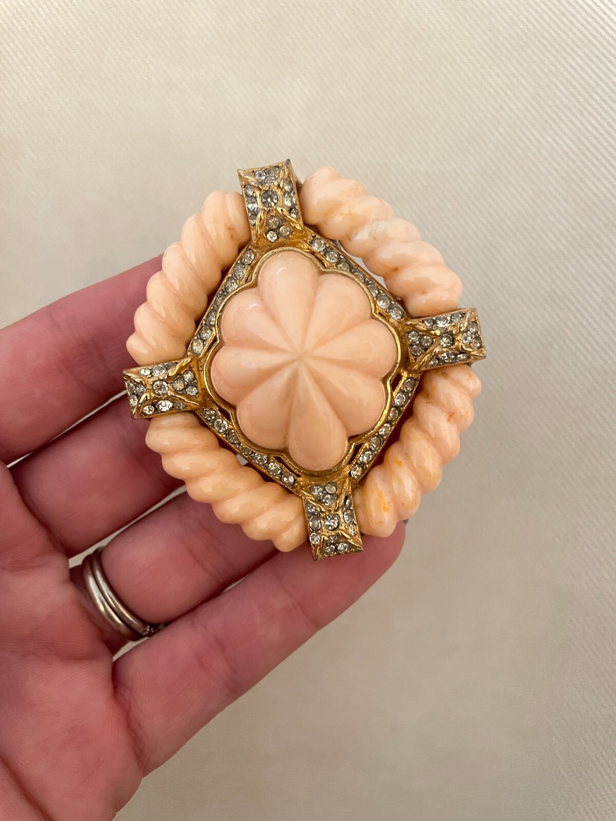 KJL Faux Coral and Crystal Brooch Kenneth Jay Lan… - image 2