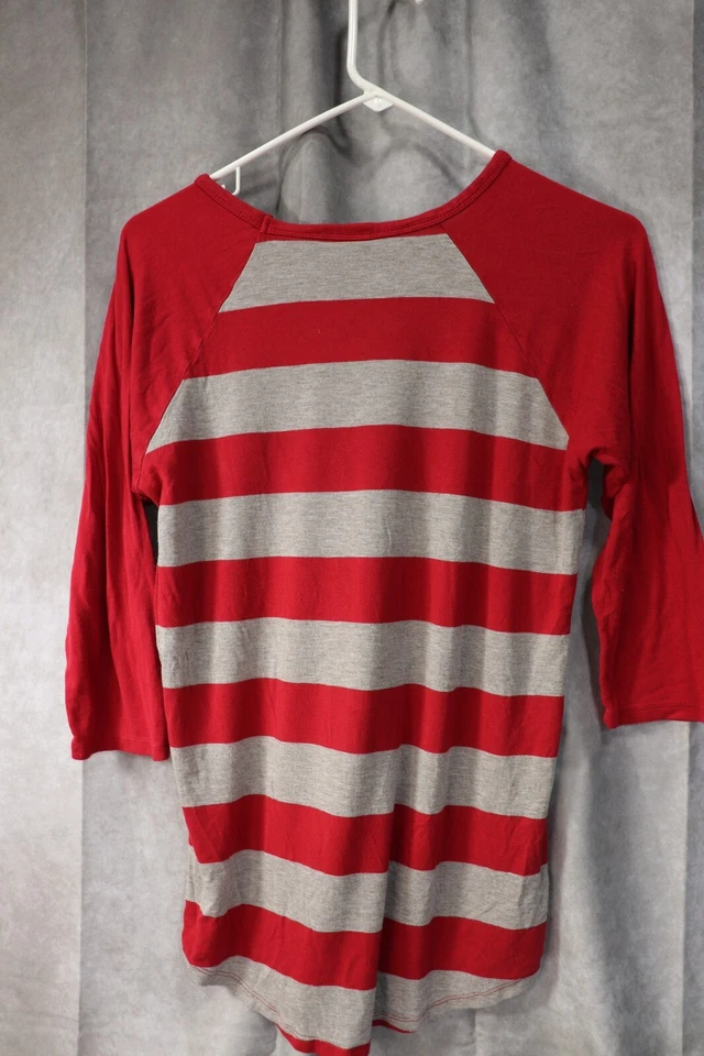 Top túnica pulóver manga larga LulaRoe Randy rojo gris rayas talla pequeña Foto 3 de 4