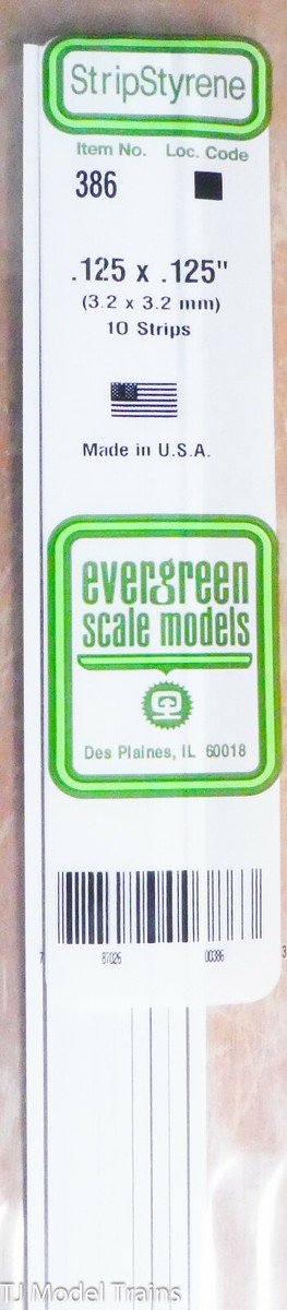 Evergreen Styrene #386 (10 Strips) .125 x .125