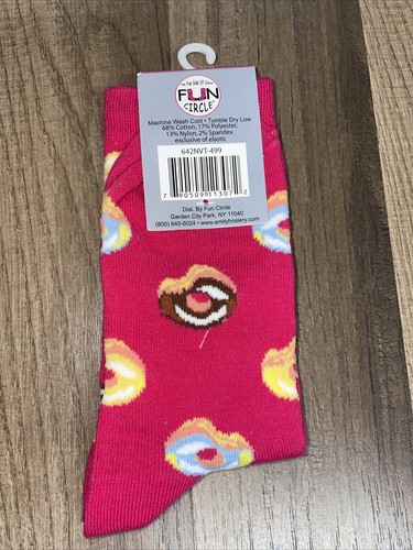 Donut Socks Fun Circle Print Pink Shoe Size 5-10 - Picture 2 of 2