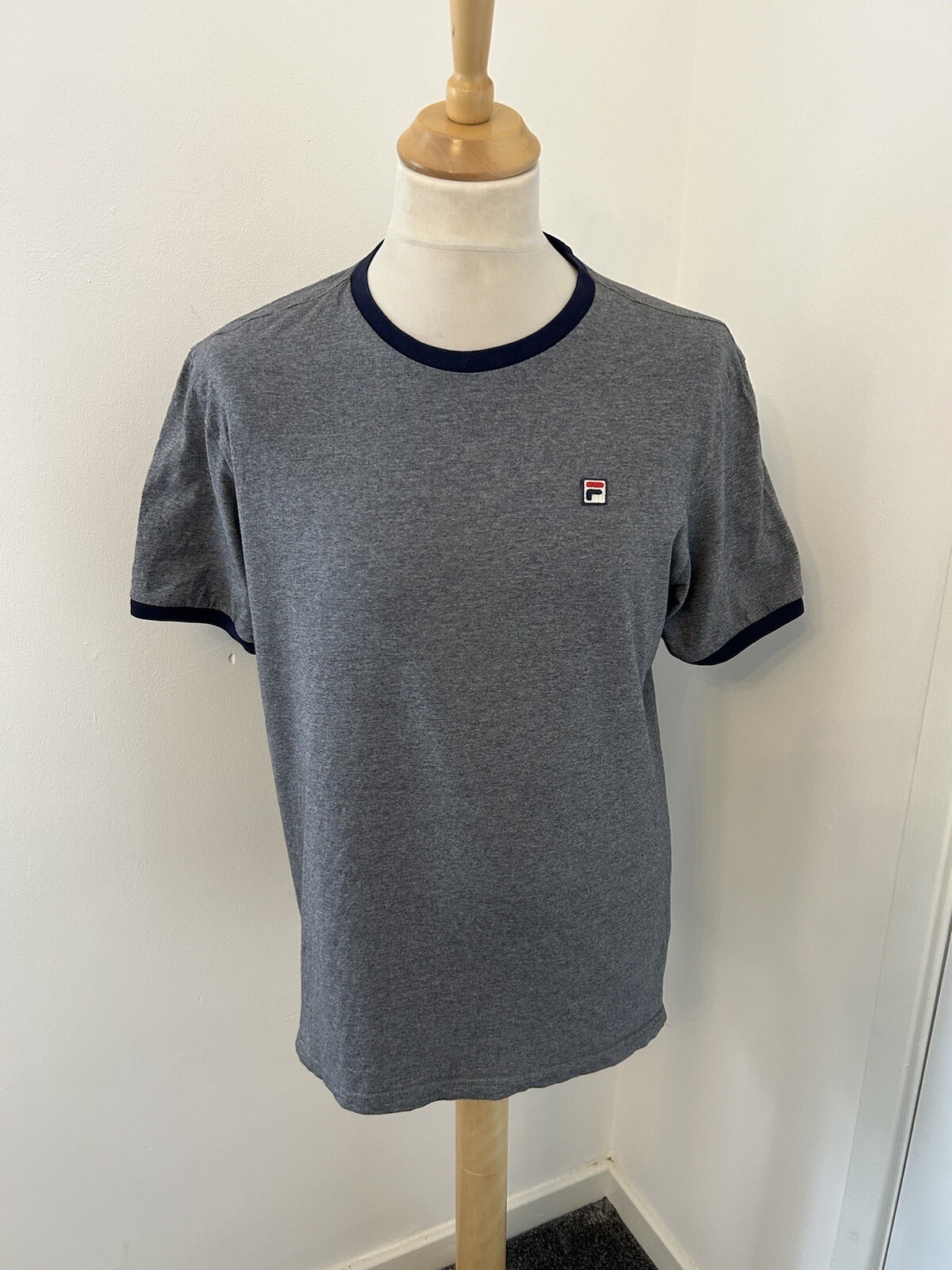 T shirt Fila linea bianca stile anni 80 grigia top XL cotone girocollo logo suoneria