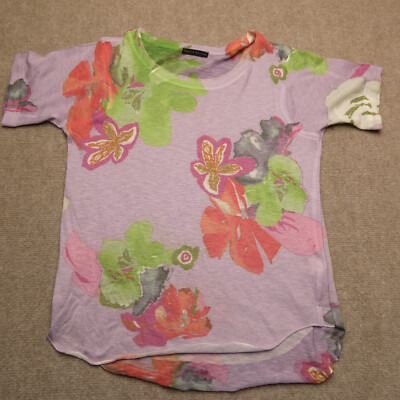 Nally & Millie USA Floral Knit Top Purple Green Short Sleeve Small V805915H
