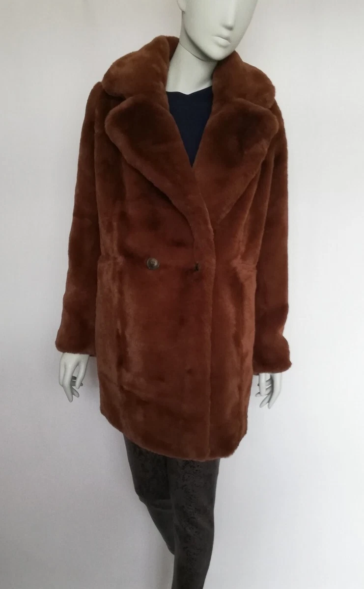 New next Brown Faux Fur Revere Pea Coat size small | eBay