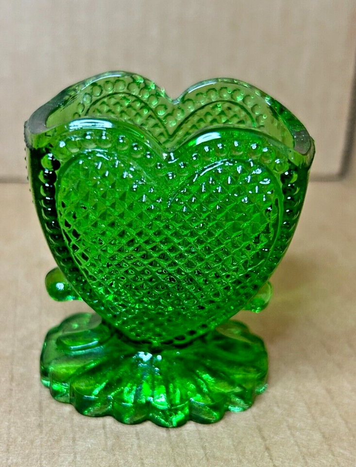 Vintage Degenhart Glass Green Heart Toothpick Holder Uranium Glow eBay