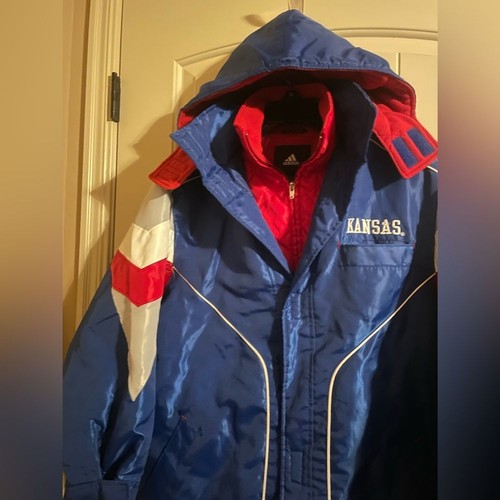 *University of Kansas, KU Jayhawks, boys heavy Adidas coat size Large 14/16 blue - Picture 6 of 9