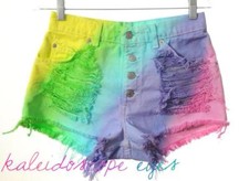 Vtg Levis High Waist RAINBOW Ombre Dip Dye Dyed Destroyed Cut Off Shorts S small