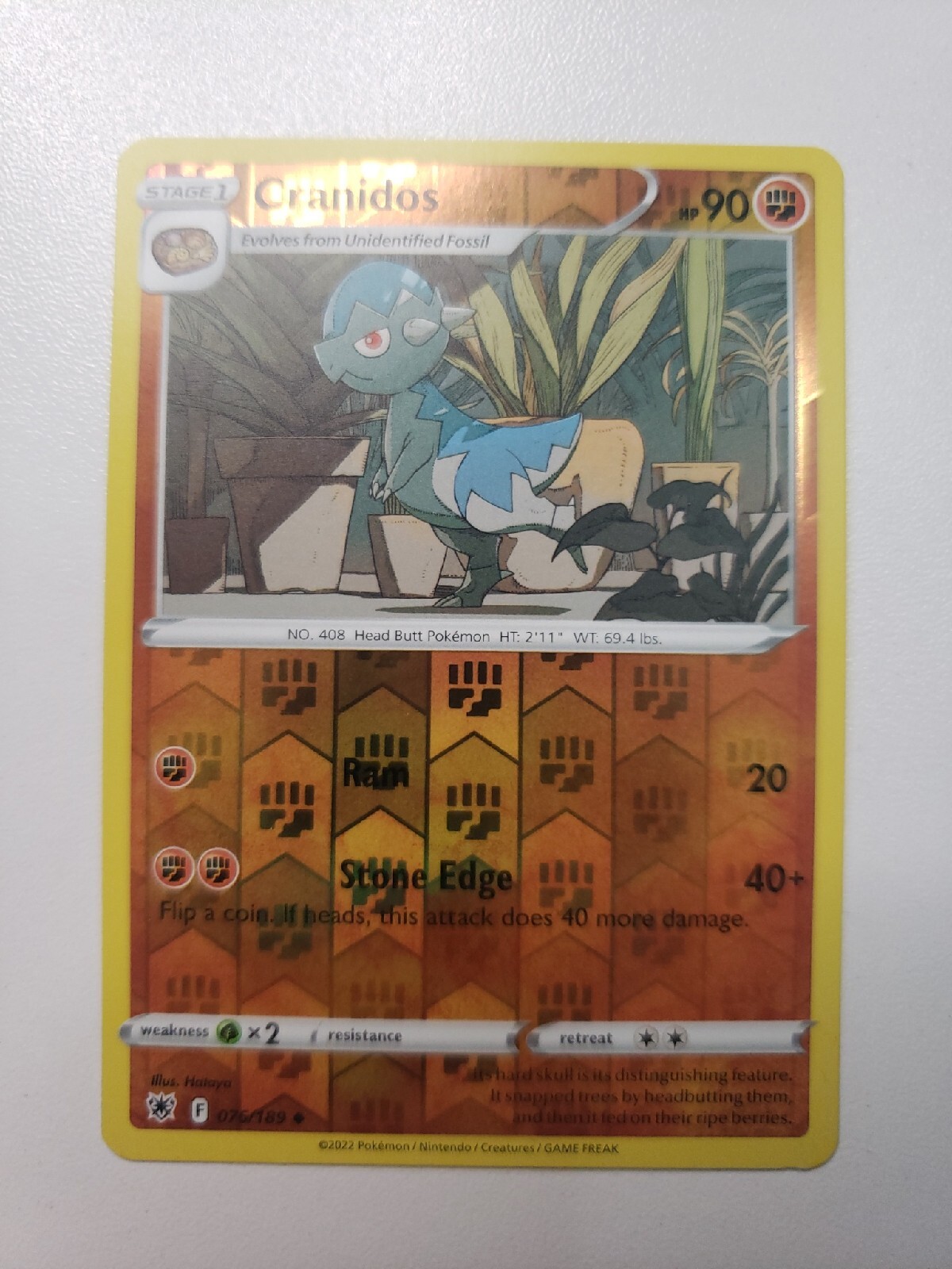 Cranidos Reverse Holo 076/189 Astral Radiance Pokemon TCG Fighting Type Card