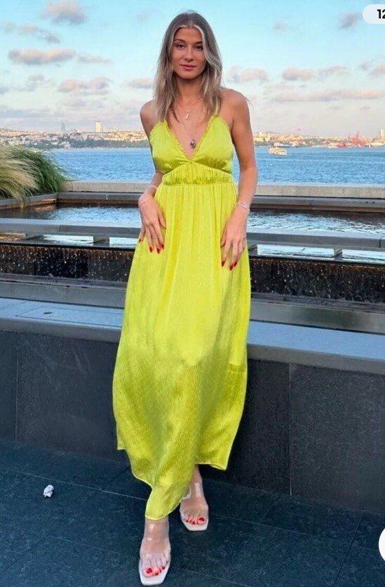 ZARA SS24 CROSS STRAP MIDI DRESS ZW COLLECTION LIME GREEN SZ
