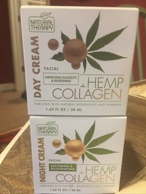Natural Therapy 1.69oz Hemp + Collagen Day & Night Cream Set Free Ship