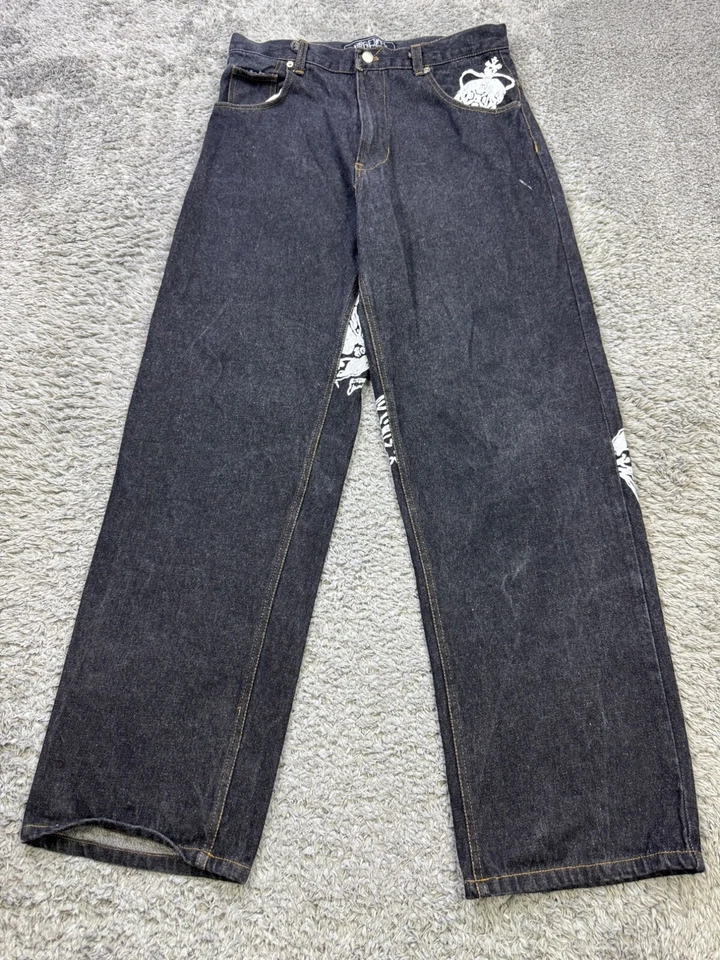 Jeans Attitude De Colección Hombres 32x32 Negros Sueltos Rencor Gótico Patinador Denim Y2K Foto 2 de 4