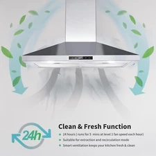 30in Wall Mount Range Hood 450CFM Cook Vent 3-Speed Touch / Button Control LED