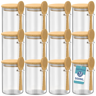 HEFTMAN Glas Gläser Löffel Bambus Deckel luftdicht Vorratsdose 500ml 12er Pack