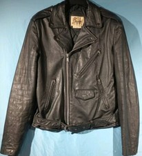 LEATHER Berman s BIKER Jacket Black Vintage Zipper Men's Sz 44L Retro Motorcycle