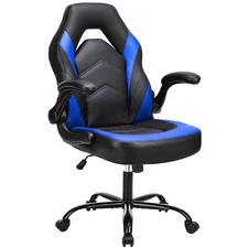 Ergonomic Swivel PU Leather Computer Gaming Chair with Flip-up Armrest