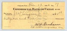 Ukiah California 1926 Commercial Bank Money Order Check 2.75 x 6.25 Ukiah California 1926 Commercial Bank Money Order Check 2.75 x 6.25