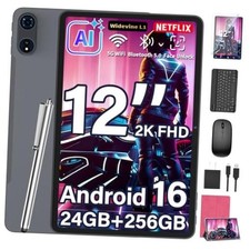 12 Inch Tablet - Android 16 Tablet with Keyboard, 24GB 256GB 2TB Expand  Pink