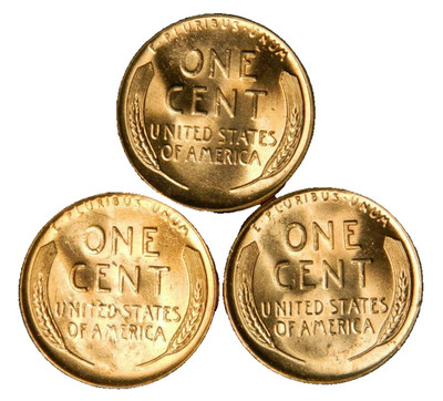 {3 Coin Set} BU Lincoln Wheat Cent Brilliant Uncirculated Penny FREE SHIPPING