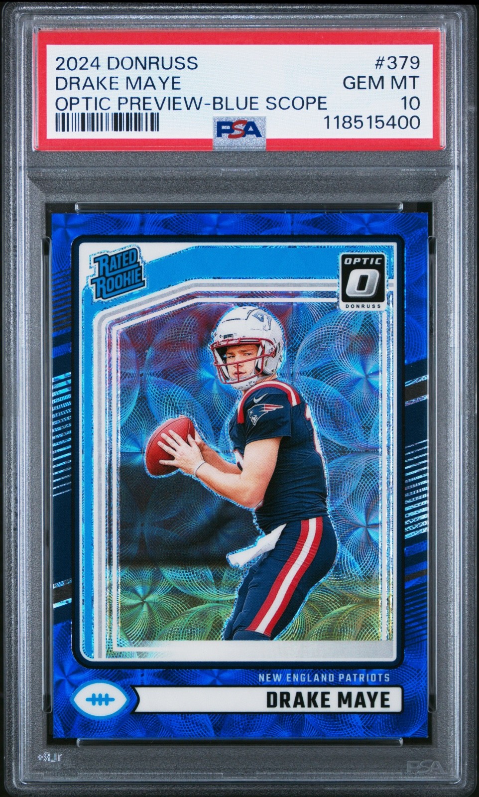 2024 Panini Donruss - Drake Maye #379 Optic Preview Blue Scope Prizm (RC) PSA 10