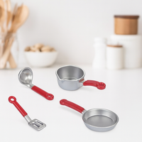 Miniatur KüChen-Set 4-Teilig Wichtel ZubehöR Silber/Rot WichtelküChe Wichtelhaus