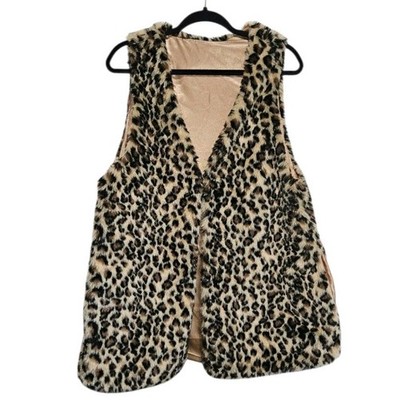 NWT Heimish Leopard Vest Faux Fur Animal Print One Size Fits Most Satin Lined OS