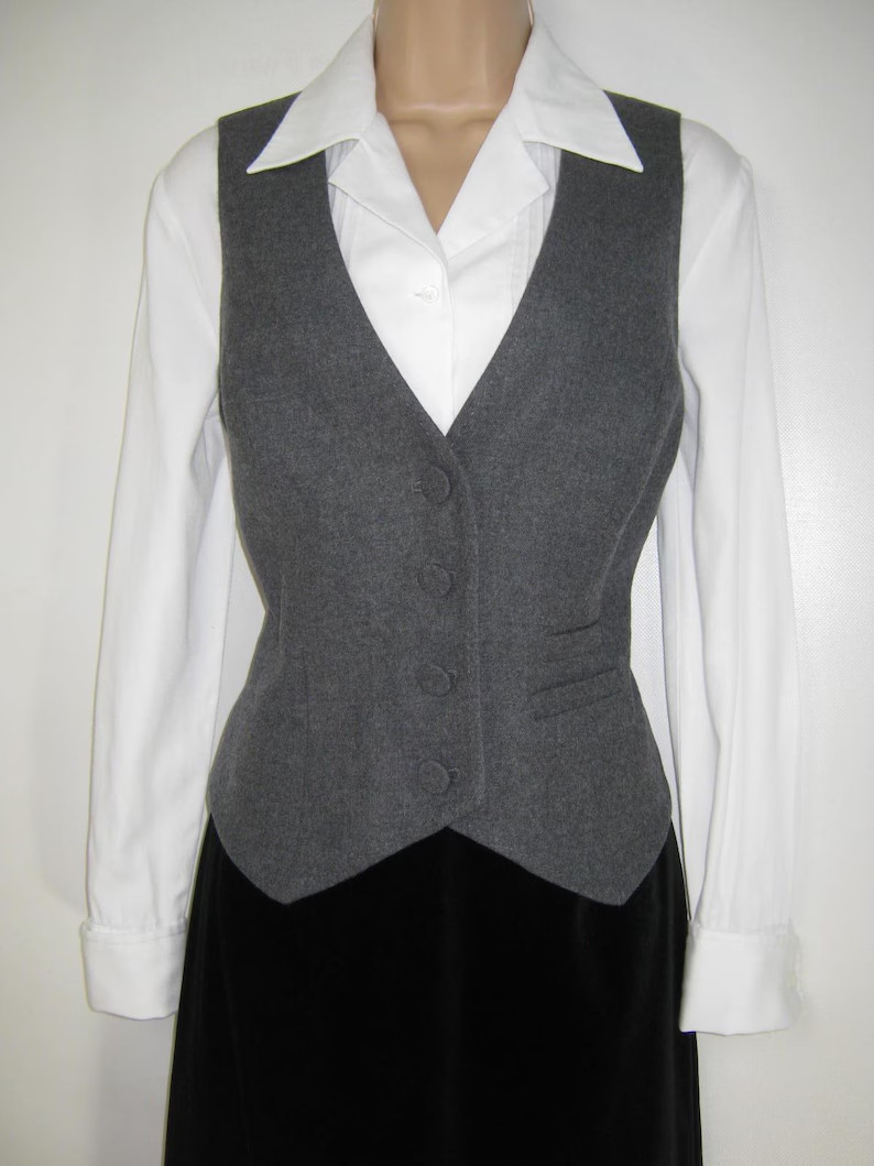 LAURA ASHLEY Vintage English Country Style Grey Wool Waistcoat, UK10/12 image 10