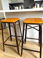 Set of 2 Bar Stools Wood Seats Metal Frame Brown/Black 75cm Height