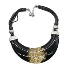 Art Deco Lucite Statement Cord Necklace Multicolored Black Brown Ethel Myrtle