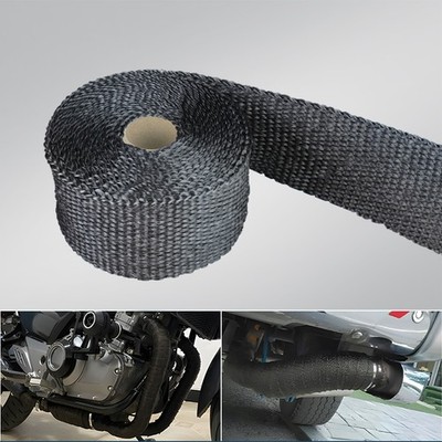 2PCS 49.21ft Moto Exhaust Heat Wrap Protection Black Header Pipe Tape+4Ties Kit