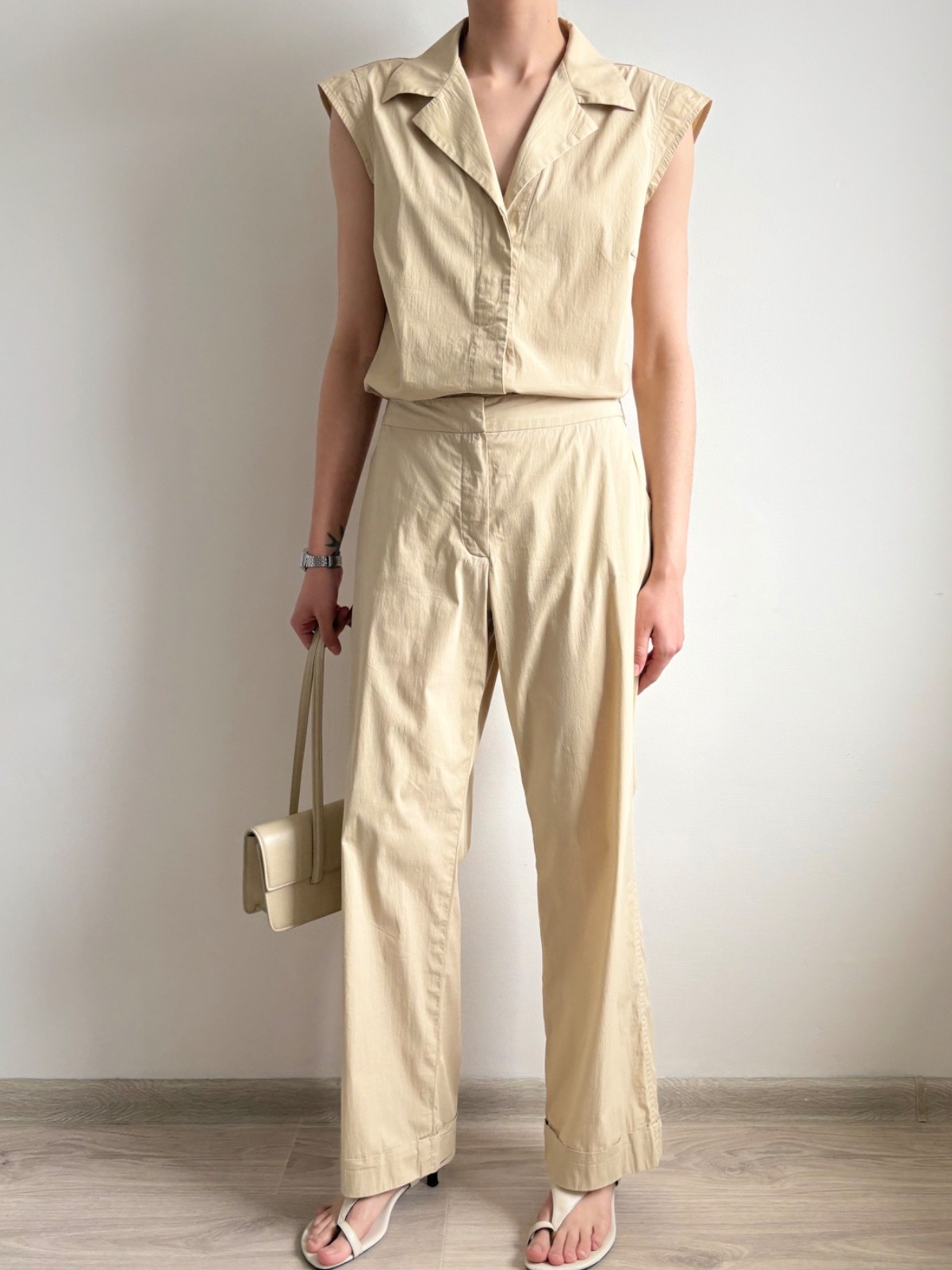 DDP Jil Sander Beige Tech Cotton Zip Set Top + Trousers Archive Utility 40 M