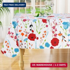 Rectangle Waterproof Vinyl Table Cloth, Wipeable Tablecloth with Flannel