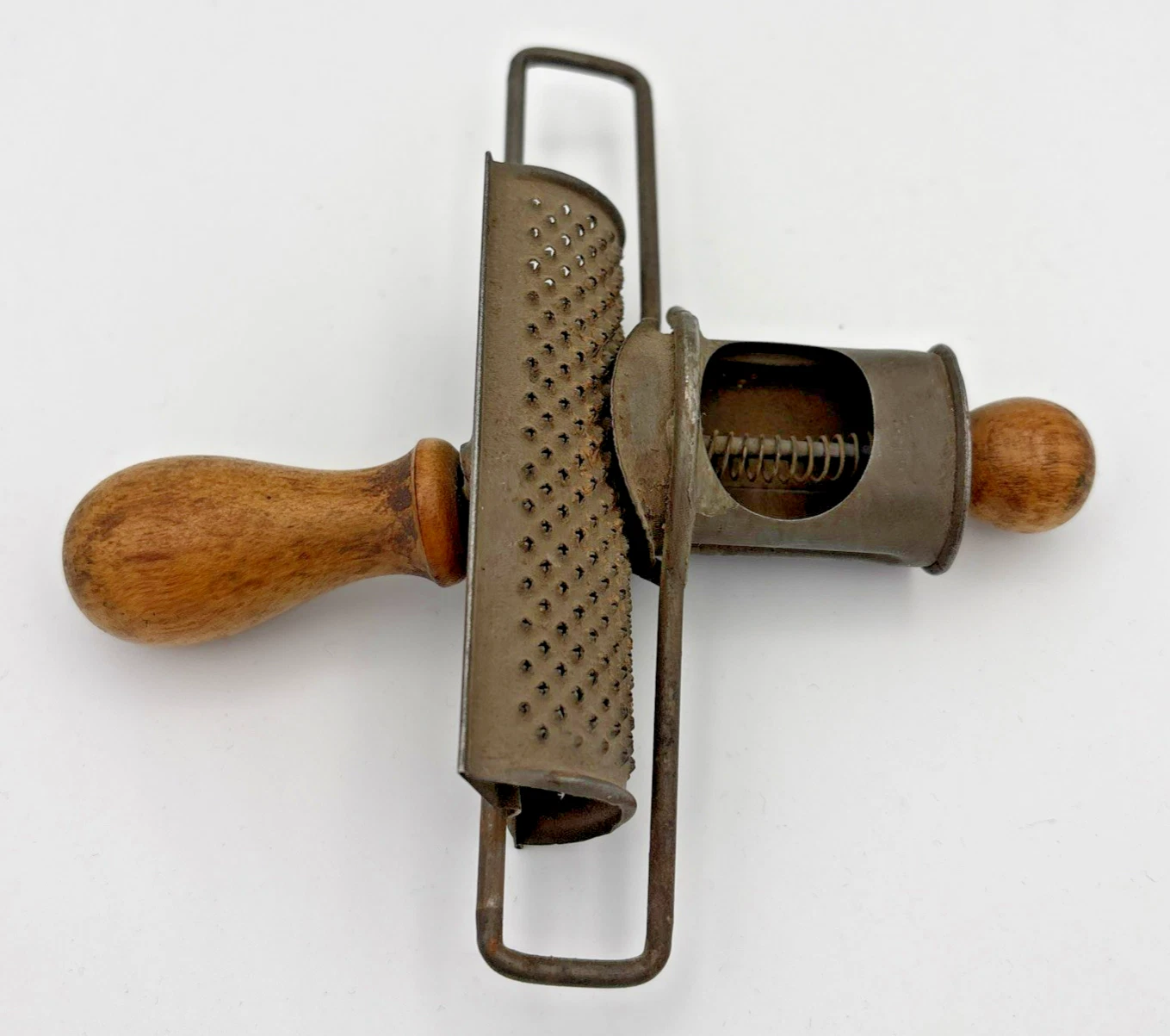 Antique 1800's THE EDGAR Nutmeg Grater Tin Sliding Spice Grinder Wood Handles