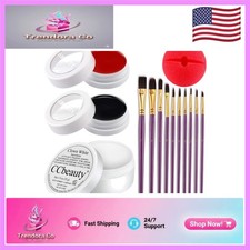 Versatile Clown Face Paint Set: White/Black/Red with Professional Brushes