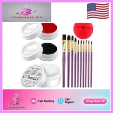 Versatile Clown Face Paint Set: White/Black/Red with Professional Brushes